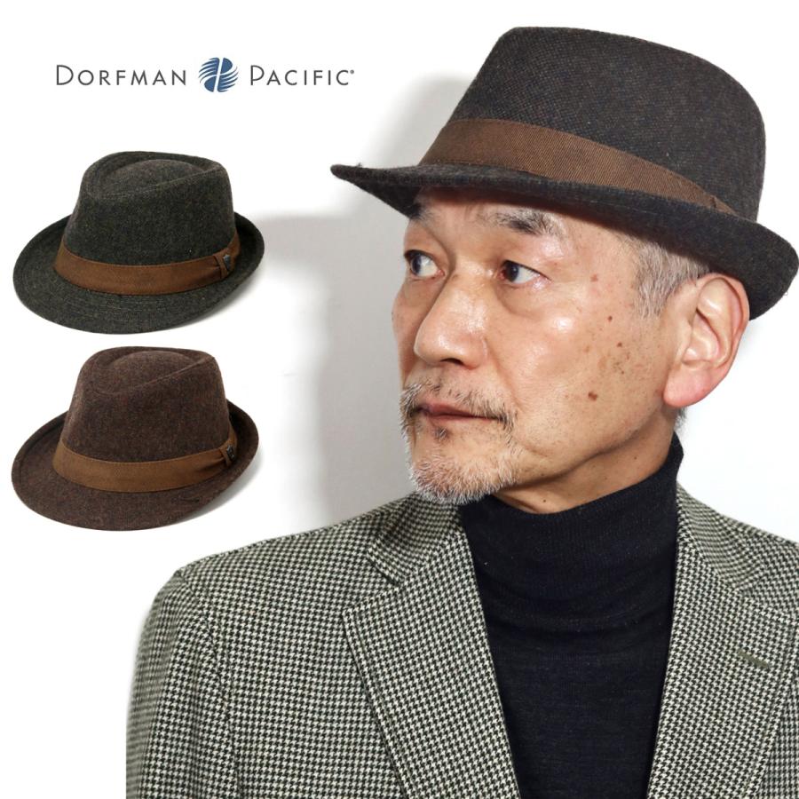 中折れハット メンズ 帽子 冬 厚手 ハット dorfman pacific 紳士帽 ツイード ハット ショートブリム ハット つば短 ブラウン 中折れ オリーブ